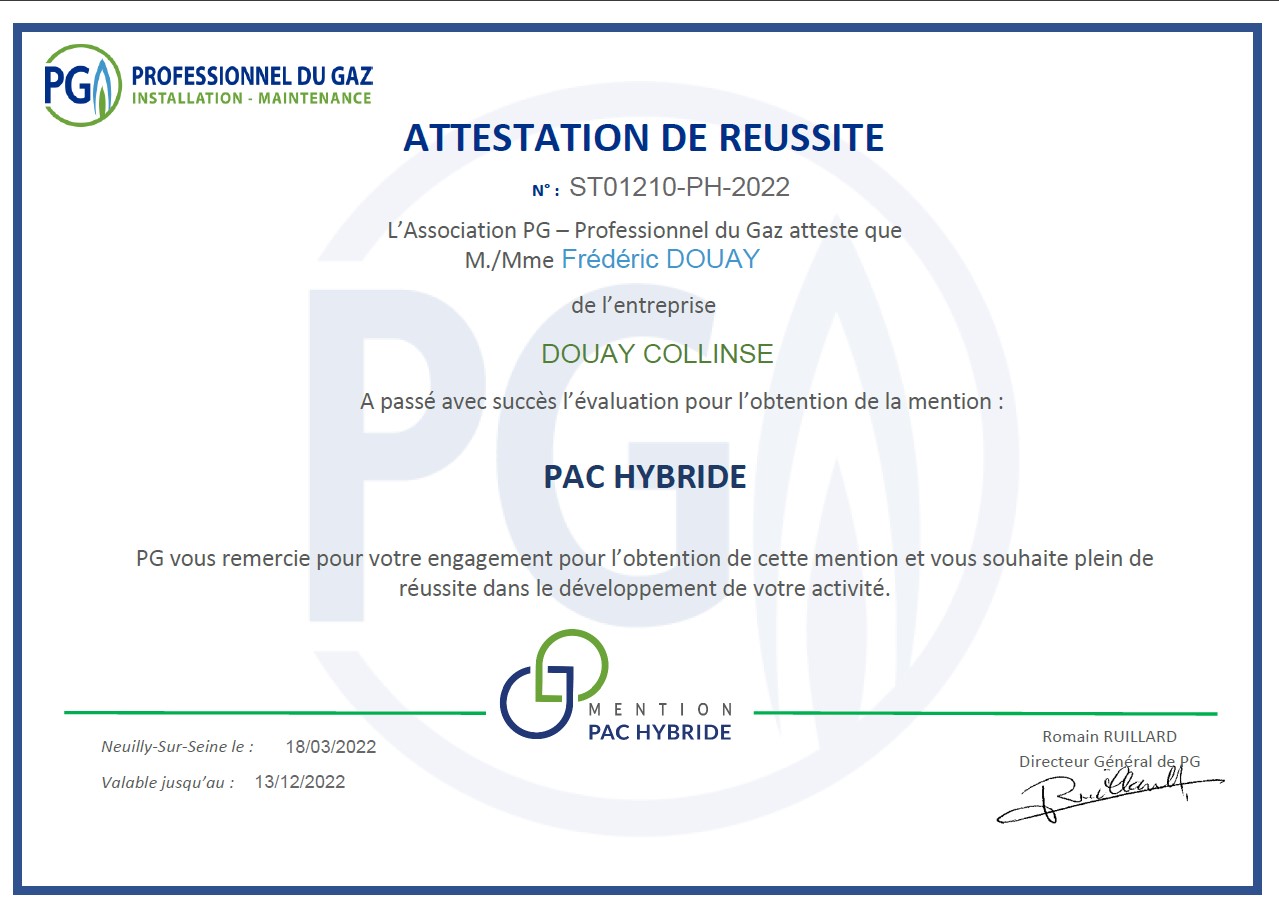 Attestation de réussite - Douay-Collinse